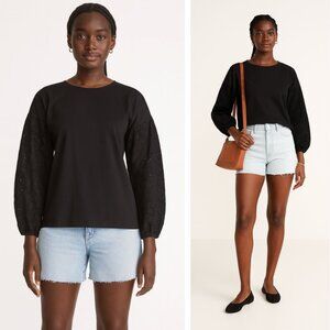 NEW Madewell Eyelet-Sleeve Tee Black